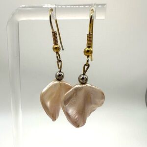 Gold Tone and Silver Drop Pearl Earrings